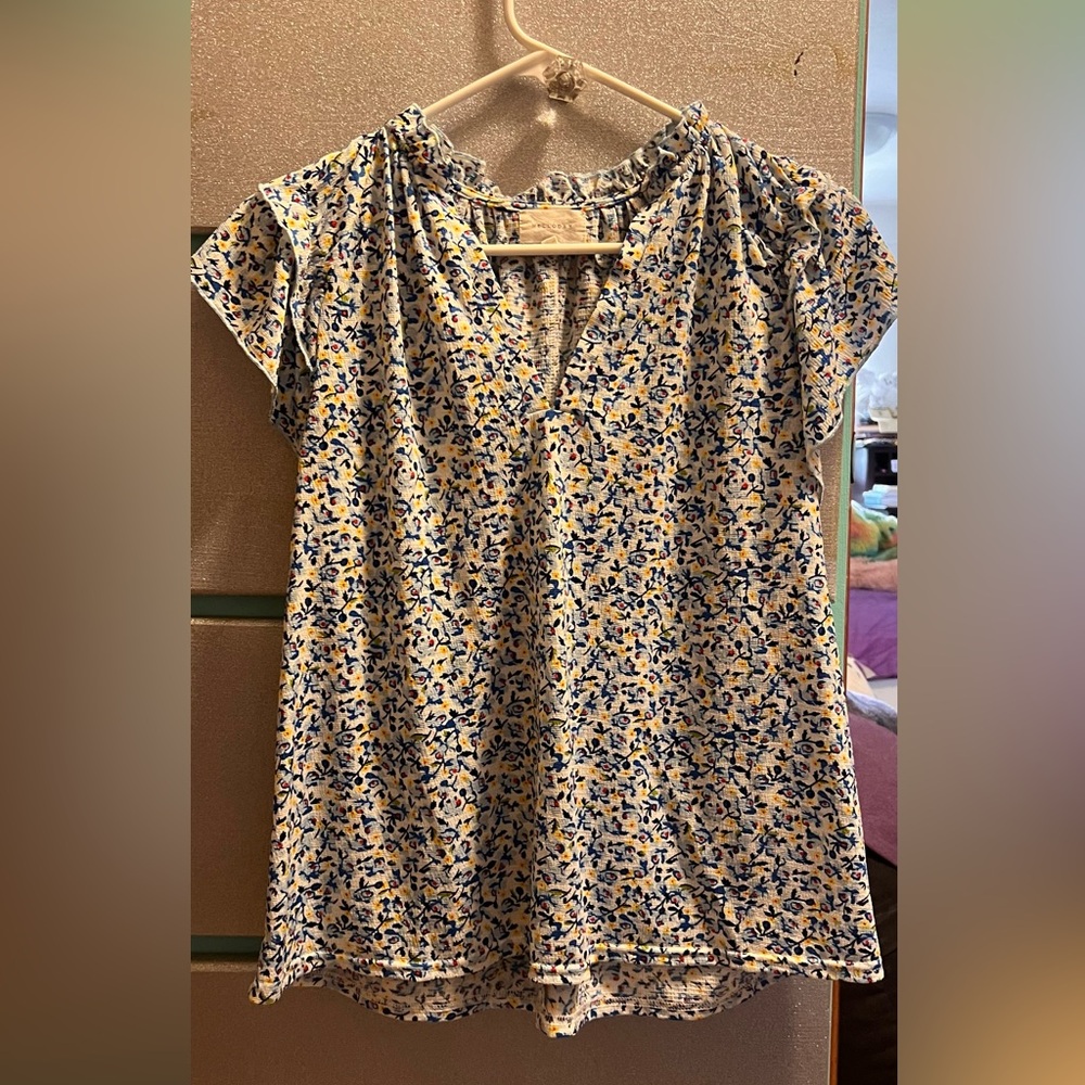 Blue, yellow and white floral top